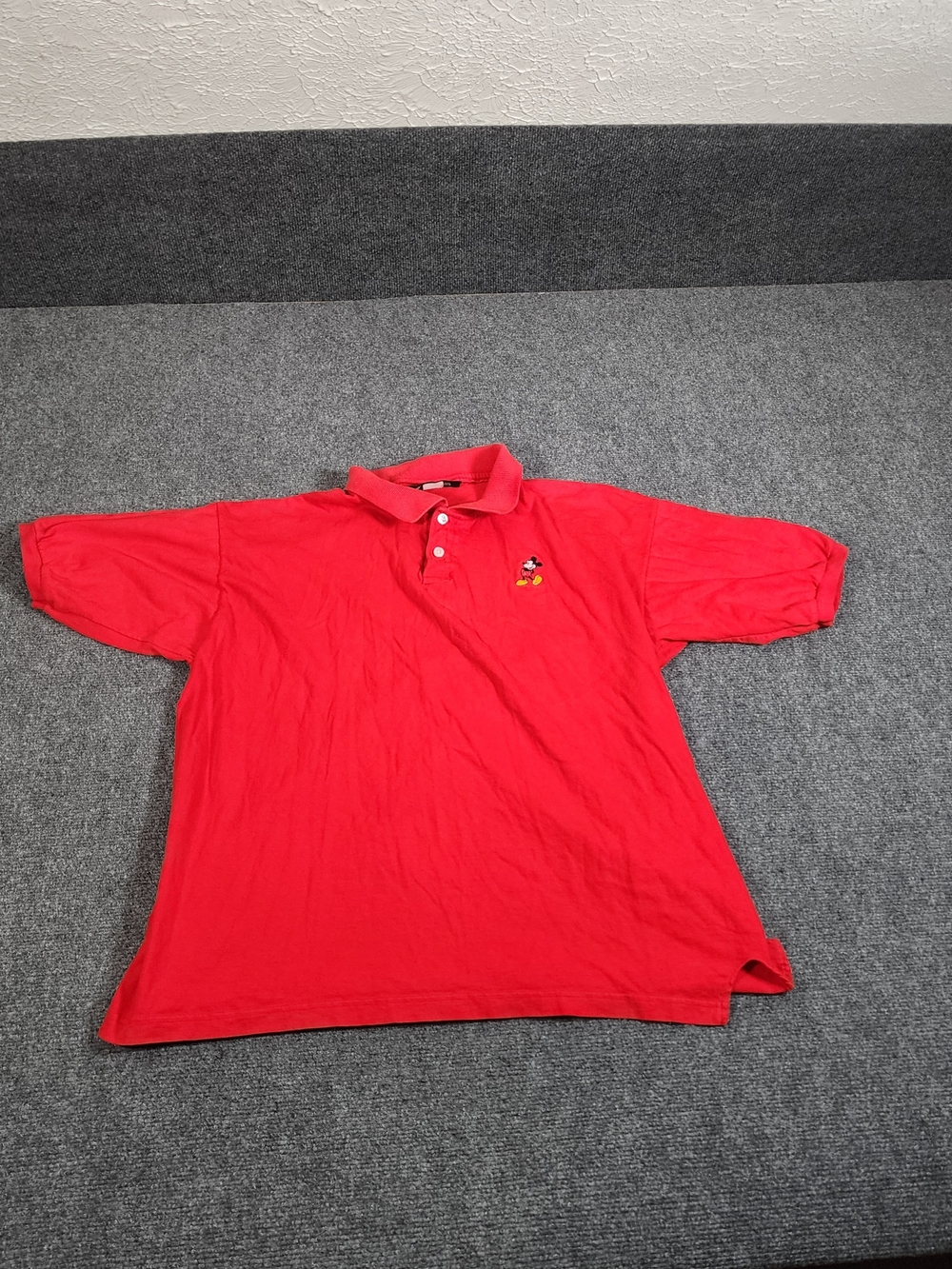 Red Polo Shirt with Embroidered Mickey Mouse